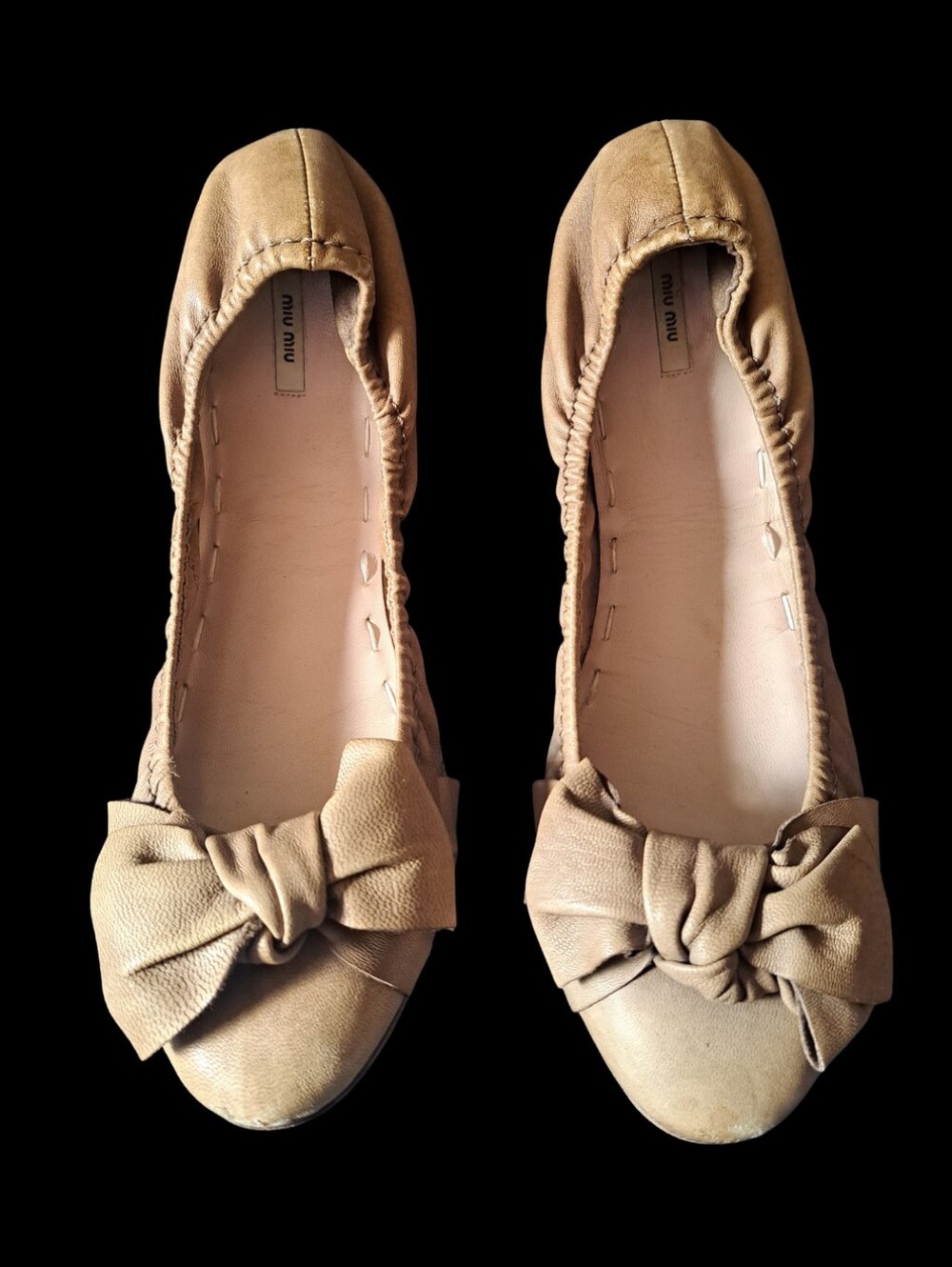 MIU MIU Tan Leather Bow Ballet Flats | EU 39 US 8 - 8.5